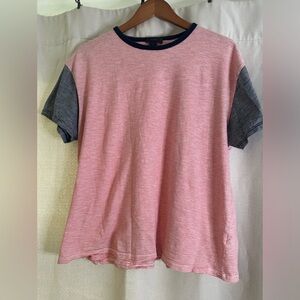 J.Crew Red and Navy Striped Color block short sleeve T-shirt. Sz. L